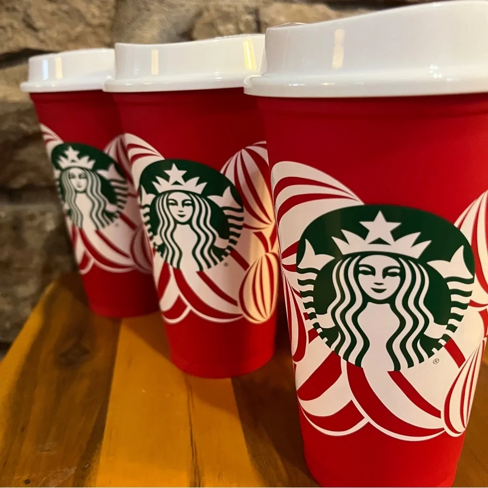 NWT HOLIDAY 2024 Starbucks Festive Red Cups White Lids Set of 5 RED CUP DAY 2024
